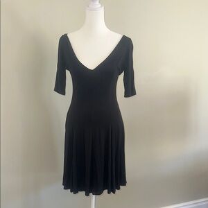 Soprano Black Fit and Flare Midi Dress V-Neck 3/4 Sleeve